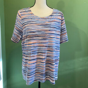 Women's American Eagle XL Striped Short Sleeve Tee Blue Orange